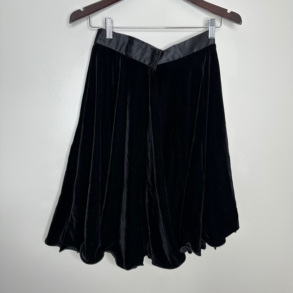 Rivar's Women's Black Velvet Midi Skirt‎ Satin Waistband Flared Skirt 9/10 90's - Picture 4 of 5